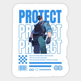 Muscular Policeman Illustration | PROTECT Sticker